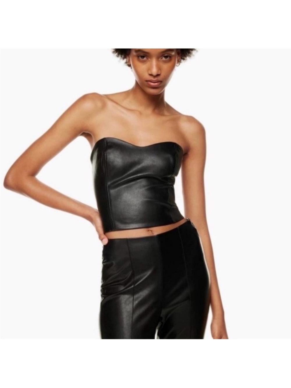 Aritzia Babaton Black Faux Leather Bustier Top